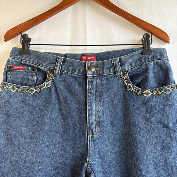 Vintage Chaps Women’s Denim Sz 8 Beaded Pockets Medium-Wash High Rise Mom Jeans - Picture 1 of 13